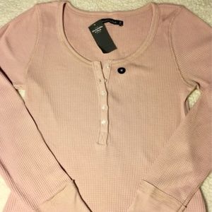 Waffle Slim Fit Knit Henley, Pink, Size Small